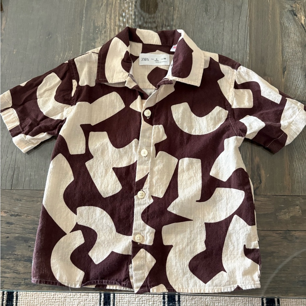 Zara Kids Abstract Brown and Cream Button Down Shirt